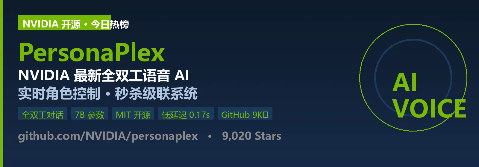【今日推荐 PersonaPlex】：NVIDIA 开源全双工语音 AI，让对话终于"像人一样"